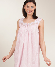 Eileen West Sleeveless Cotton Lawn Ballet Pink Jacquard Night Gown