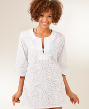 J Valdi Burnout Sublimation Semi-Sheer Beach Cover-up/Tunic for Women - White