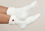 Karen Neuburger Fleecy Lounge Socks with Grippers - Ivory with Rosebud Accent