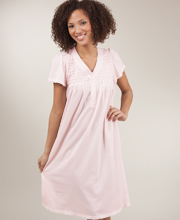 Sale - Silkyknit Cotton-Rich Short Night Gown in Pink by Miss Elaine 