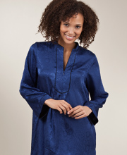 Oscar de la Renta Satin Charmeuse Zip Caftan - Majestic Deep Blue