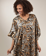Striking Satin Charmeuse Caftan - One Size in Bold Safari Print