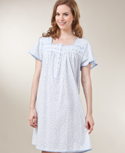 Plus Size Aria Short Sleeve Cotton-Rich Waltz Nightgown in Blue Bayou Ditsy Vine