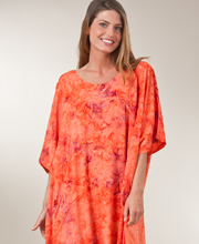 One Size Fits Most Rayon Caftan by Bali Batiks - Coral Harmony
