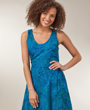 Eagle Ray Traders Sleeveless Batik Tie-Back Dress with Basque Waistline - True Blue