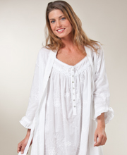 Eileen West Allover Embroidery Cotton Robe and Gown - White Aberdeen