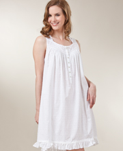 Sleeveless Swiss Dot Woven Cotton Short White Nightgown by Eileen West