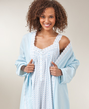 Eileen West Wrap Robe & Gown Set - Aqua Seersucker & Dot Cotton Lawn