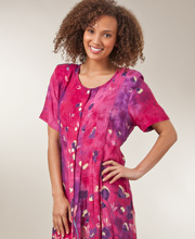 La Cera Dress - Rayon Short Sleeve Button Front - Raspberry Garden