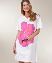 Cotton Marushka Beach Cover-Up Tunic -  Fuschia Hibiscus