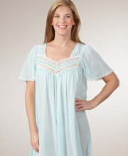 Sale - Miss Elaine "Silk Essence" Flutter Sleeve Short Gown in Aqua