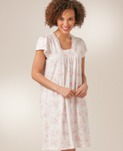 Miss Elaine Silkyknit Gown - Short Night Gown in Rose Garden Print