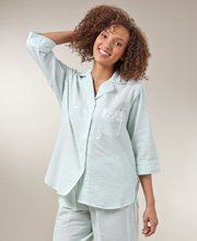 Miss Elaine 3/4-Sleeve Seersucker Pajamas in Mint Stripe