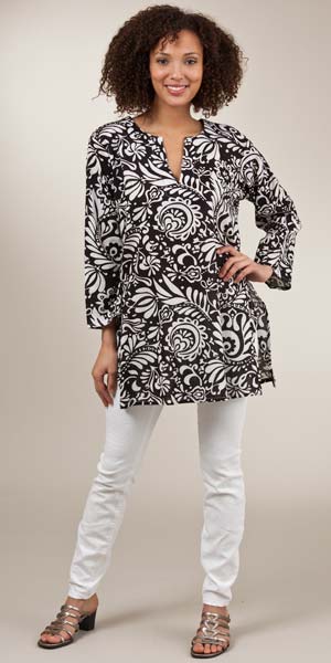 Semi-Sheer 100% Cotton Tunic for Women - Tahiti