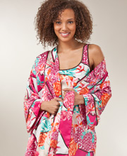 Natori N Satin Charmeuse Nightgown and Robe Set in Decopage