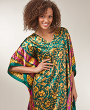 Winlar Satin Charmeuse Caftan - One Size in Jade Empress