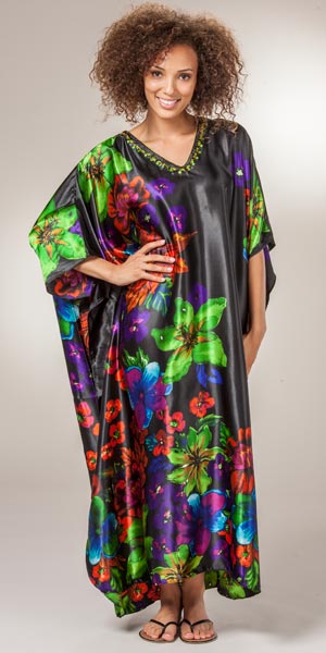 Sante Classics Caftan - Full Length Satin Charmeuse in Tropical Nights