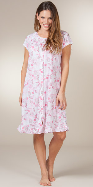short sleeve button up night gown