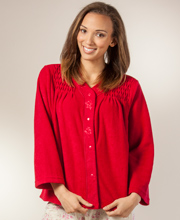 elaine miss terry cranberry fleece jacket bed brushed snap