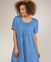 Casual Dress - La Cera Short Sleeve Rayon - Blue Polkadots