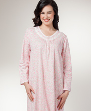 sleeve cotton nightgowns length elaine miss nightgown pink flannel ditsy gown knit rich mid sleepwear nylon
