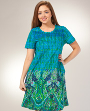Cotton Knit Dresses - La Cera Short A-Line Dress - Paisley Paradise