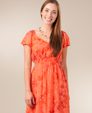 Bali Batiks Cap Sleeve Dress - Coral Harmony Print