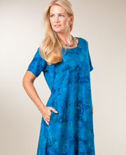 Plus Size Eagle Ray Traders Short Sleeve Tie-Back Batik Dress - Long in Watermelon or True Blue