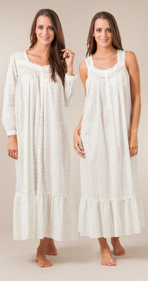 Eileen West Peignoirs - Cotton Lawn Long Nightgown & Robe in Sweet Pea Print