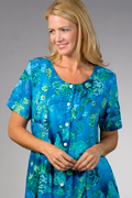 La Cera Short Sleeve Casual Tie-Back Dress - Ocean Blue Print