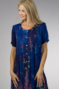 La Cera Short Sleeve Casual Tie-Back Dress - Midnight Garden Print