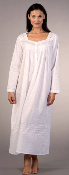 Eileen West Plus Size Sleepwear - Exclusive Cotton Lawn Nightgown Long Sleeve in White