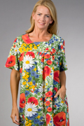 La Cera Soft & Easy 100% Cotton Short Sleeve Caftan - Sunny Garden Print