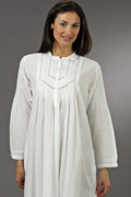As Seen in Glamour - Cotton Pintucking Delight La Cera Long Sleeve Nightshirt Nightgown in White or Blue