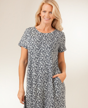 LaCera "Easy Fit" Knit A-Line Dress - Navy Daffodil Print