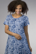 Plus La Cera "Easy Fit" Knit A-Line Dress - Blue Floral on White