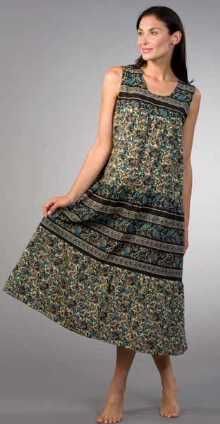 La Cera Soft & Easy 100% Cotton Sleeveless dress - Teal Paisley Print