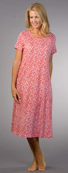 La Cera "Easy Fit" Knit A-Line Dress - Red Daffodil Print