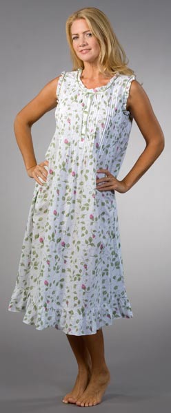 Plus Size La Cera Sleepwear 1X to 4X - Sleeveless Cotton Nightgown  - Blooming Vines