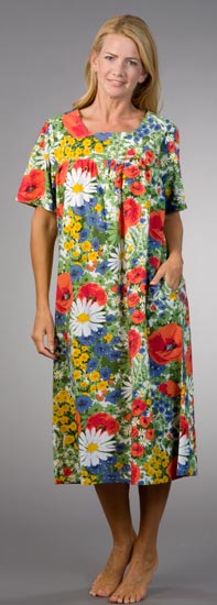 Plus La Cera Soft & Easy 100% Cotton Short Sleeve Caftan - Sunny Garden Print