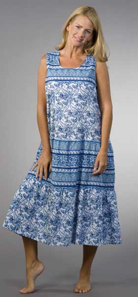 Plus La Cera Soft & Easy 100% Cotton Sleeveless dress - Blue Paisley Print