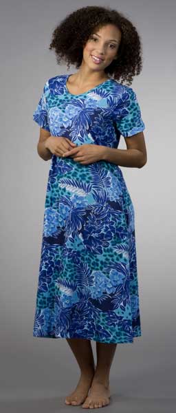 La Cera "Easy Fit" Knit A-Line Dress - Blue Tropical