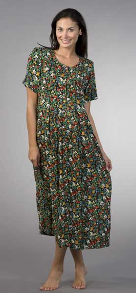 La Cera Short Sleeve Casual Tie-Back Dress - Black Floral Print