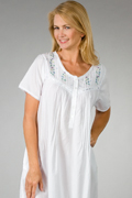 La Cera Sleepwear "Soft & Easy" Embroidered Short Sleeve Cotton Ballet Nightgown -  White 