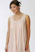 Miss Elaine ''Silk Essence'' Sleeveless Waltz Short Nightgown in Aqua, Pink & Ivory