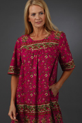 La Cera House Dresses - Cotton Short Sleeve Dress in Cherry Paisley Print