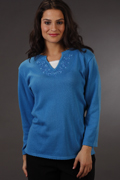 Nikki Cotton-Rich Knit Long Sleeve V-neck Sweater in Blue