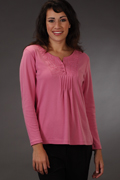 Last Ones - Plus Southern Lady Cotton-Rich Knit Long Sleeve Top in Rose
