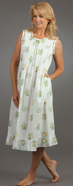 Sleeveless Night Gown by La Cera - Woven Cotton in Texas Rose