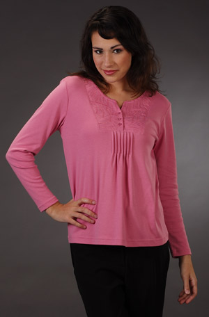 Last Ones - Plus Southern Lady Cotton-Rich Knit Long Sleeve Top in Rose
